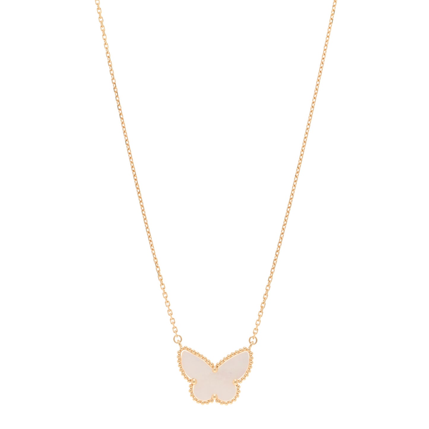 18k Yellow Gold Mother of Pearl Lucky Alhambra Butterfly Pendant Necklace