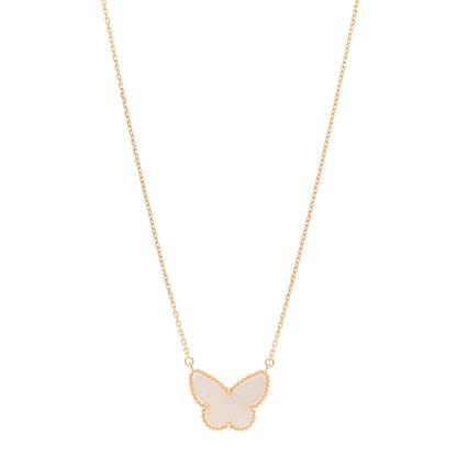 Van Cleef & Arpels 18k Yellow Gold Mother of Pearl Lucky Alhambra Butterfly Pendant Necklace 1 of 6