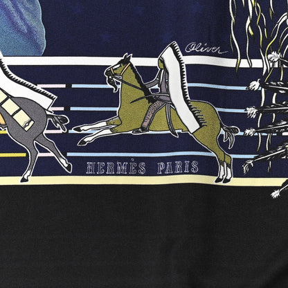 Hermes Silk Double Face Pani La Shar Pawnee Scarf 90 Black Marine 5 of 10