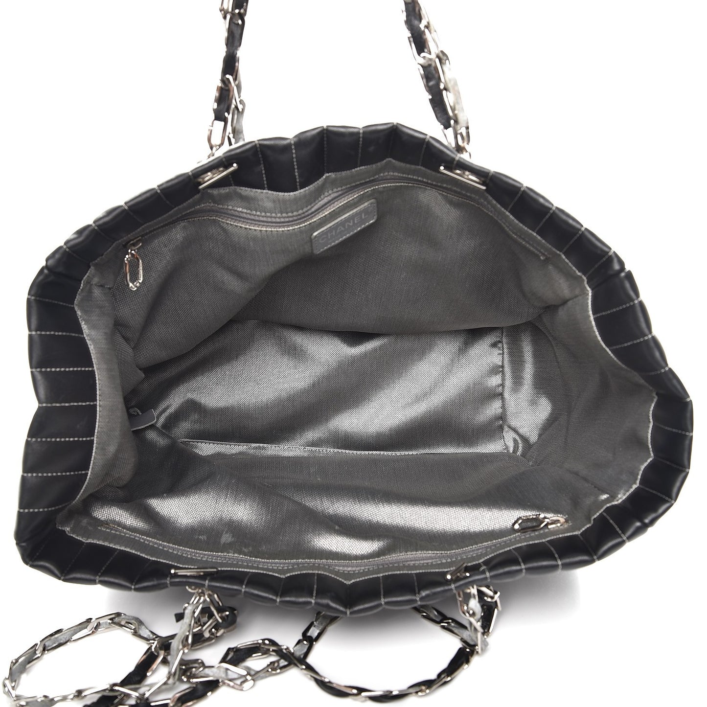 Lambskin Vertical Quilted Large Mademoiselle Tote Black