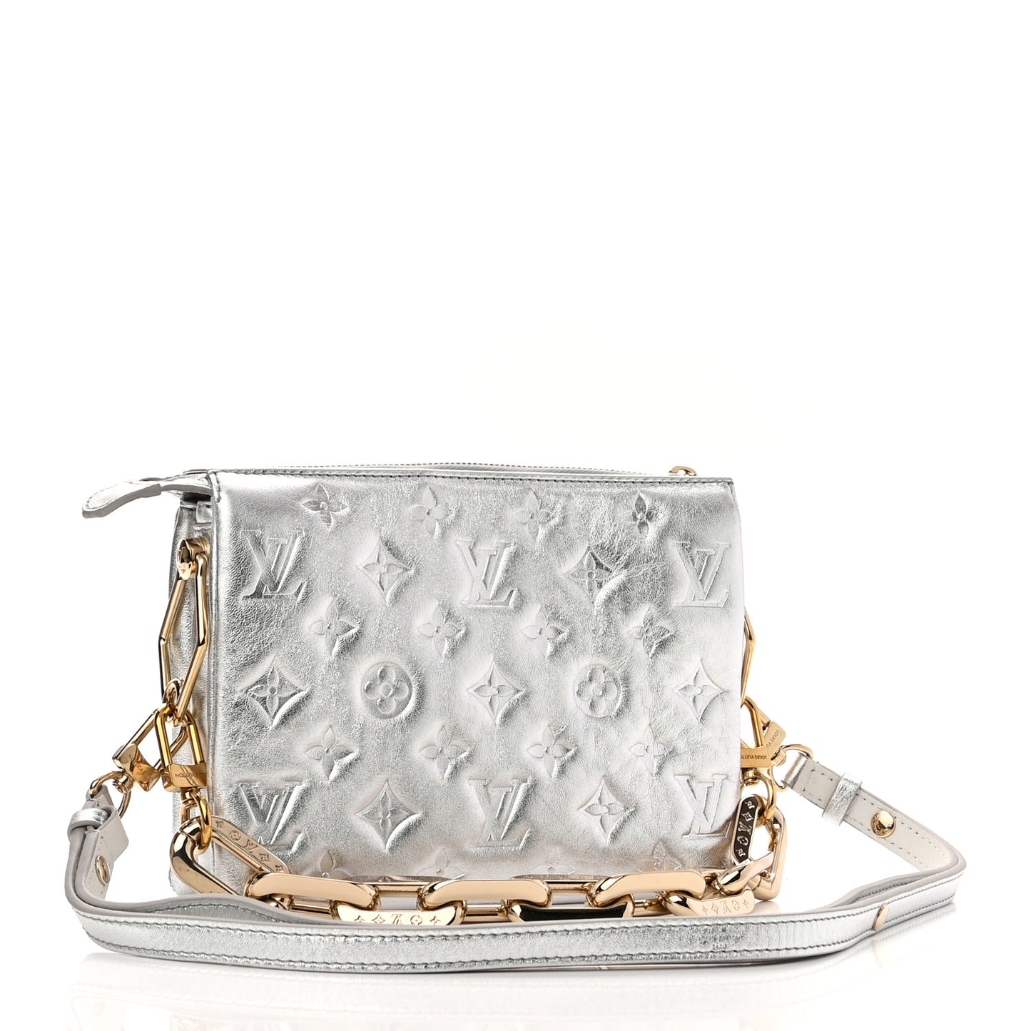 Satin Sequin Embroidered Monogram Coussin BB Silver