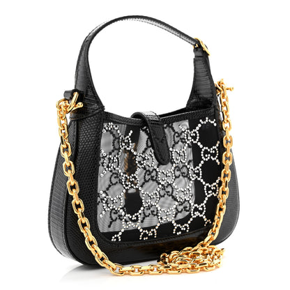 Gucci Lizard Mesh Crystal GG Monogram Mini Jackie 1961 Hobo Black 2 of 10