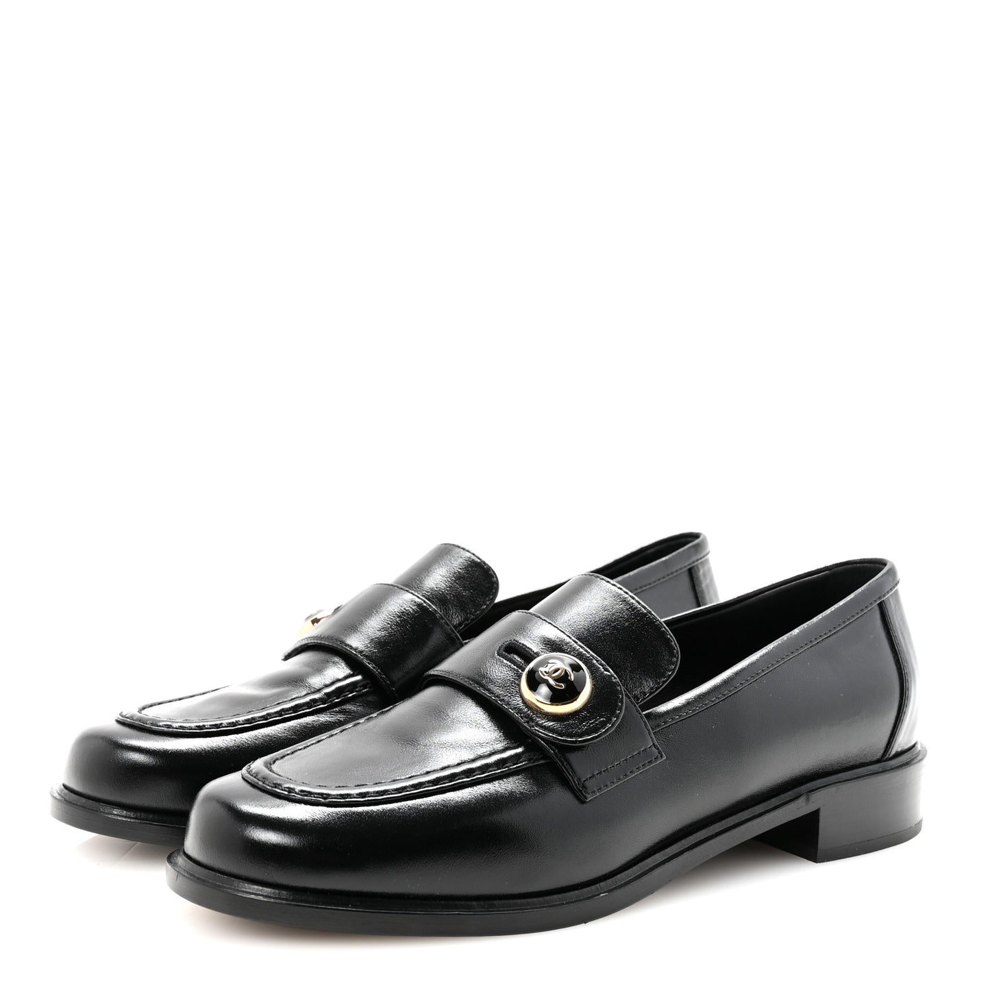 Shiny Calfskin CC Mocassin Loafers 38.5 Black