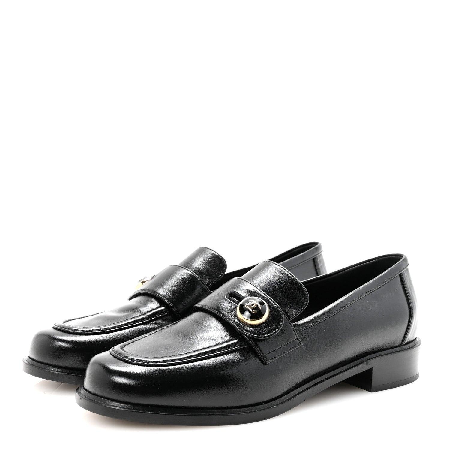 Chanel Shiny Calfskin CC Mocassin Loafers 38.5 Black 4 of 9