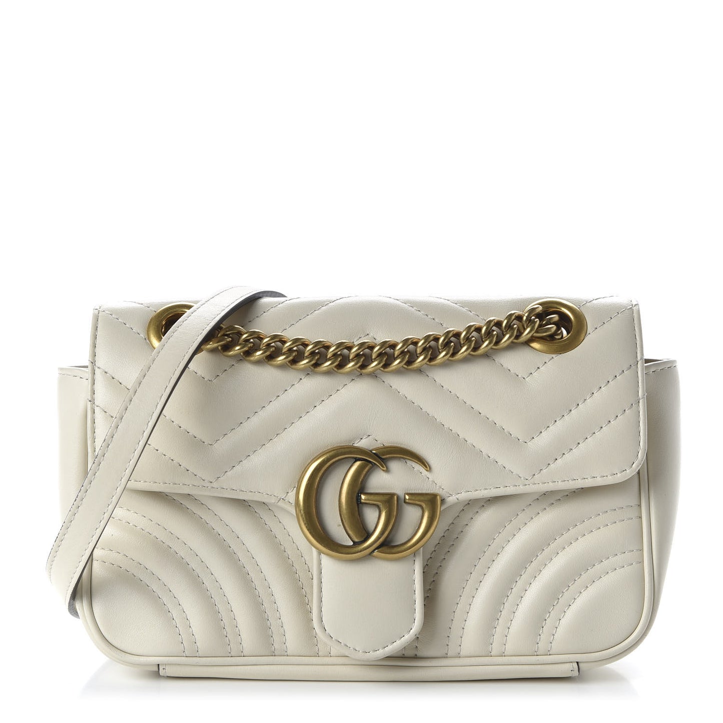 Calfskin Matelasse Mini GG Marmont Shoulder Bag White