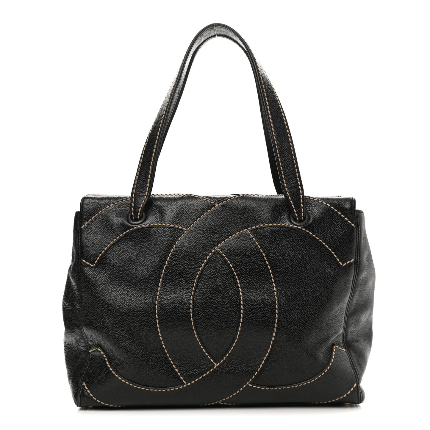 Caviar CC Stitched Small Tote Black