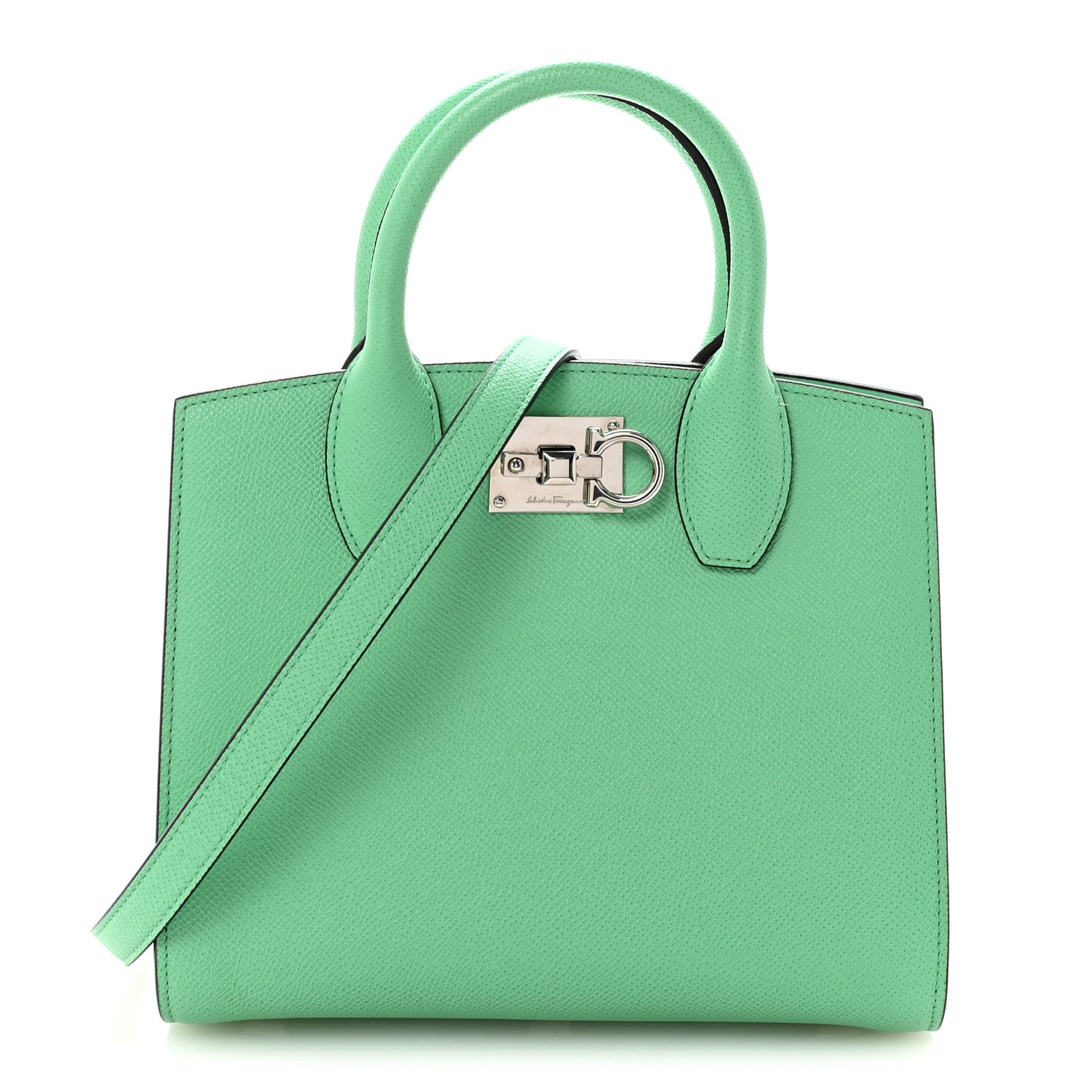Salvatore Ferragamo Hammered Calfskin Small The Studio Box Bag Fresh Mint 1 of 9
