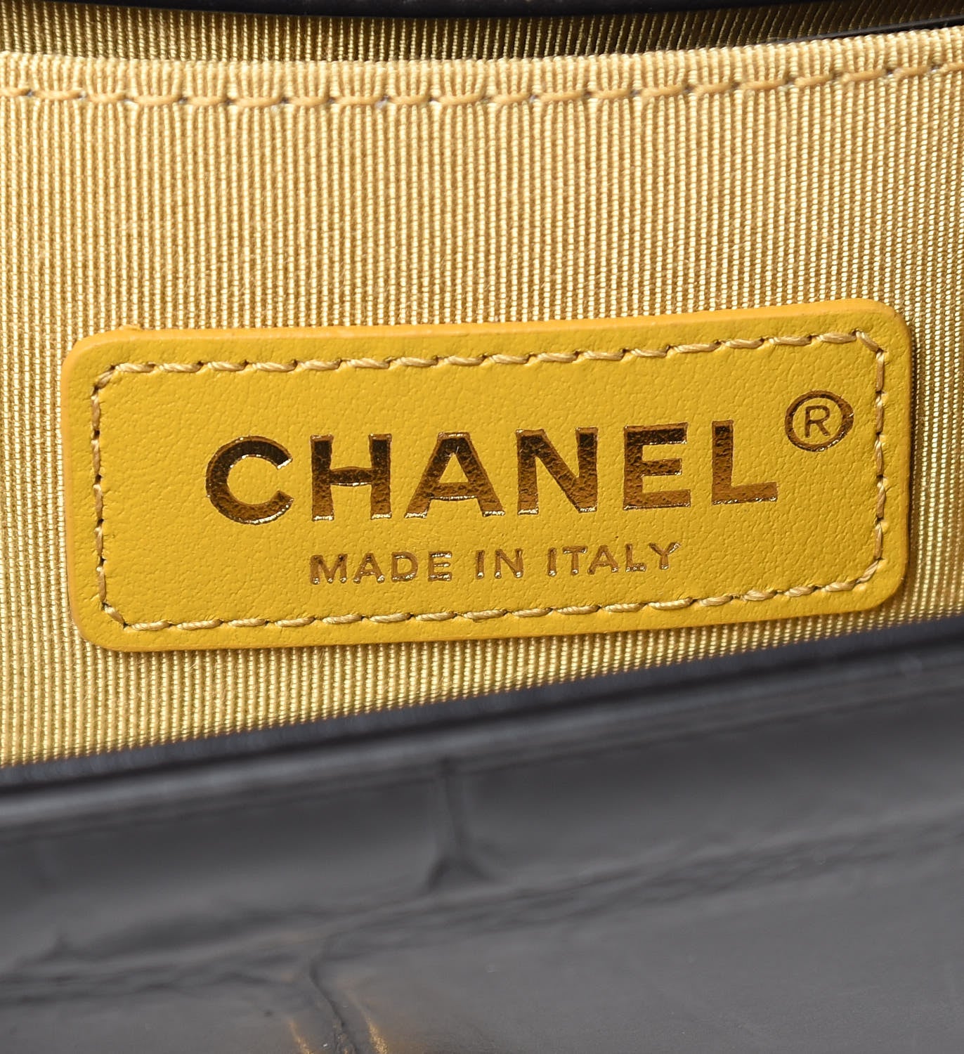 Chanel Calfskin Crocodile Embossed Graffiti Cocodile Small Boy Flap Black Gold 6 of 9