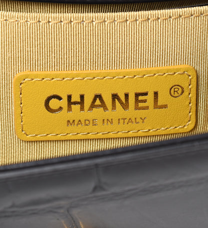Chanel Calfskin Crocodile Embossed Graffiti Cocodile Small Boy Flap Black Gold 6 of 9