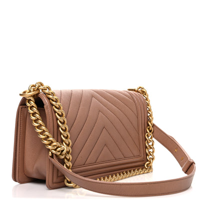 Chanel Caviar Chevron Quilted Medium Boy Flap Dark Beige 3 of 10