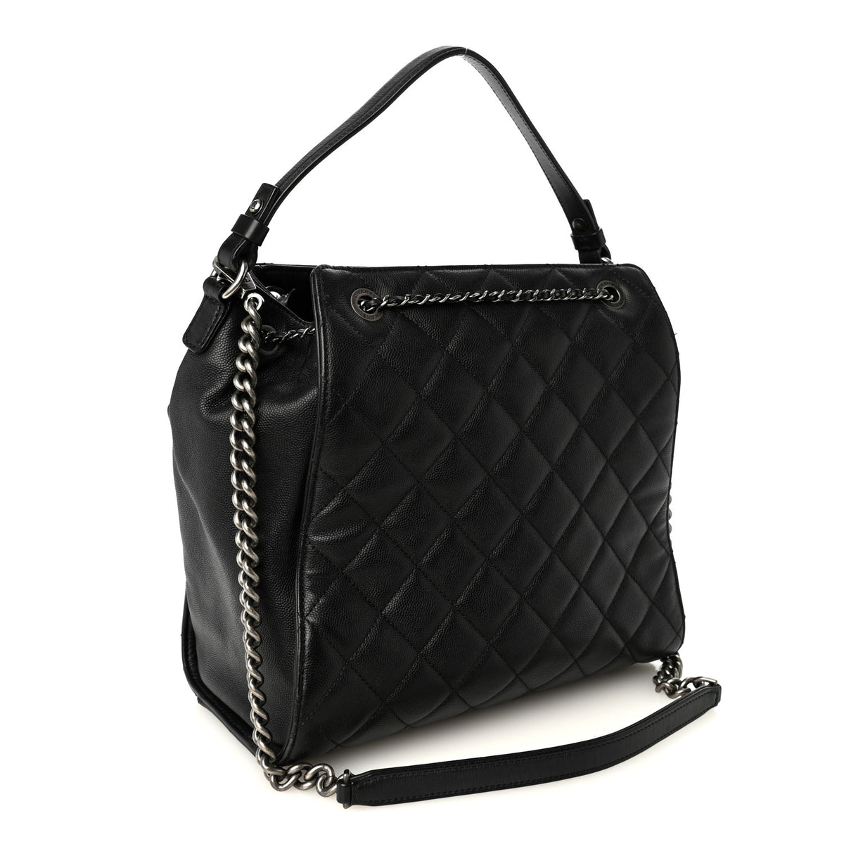 Caviar Quilted Medium CC Bucket Bag Black