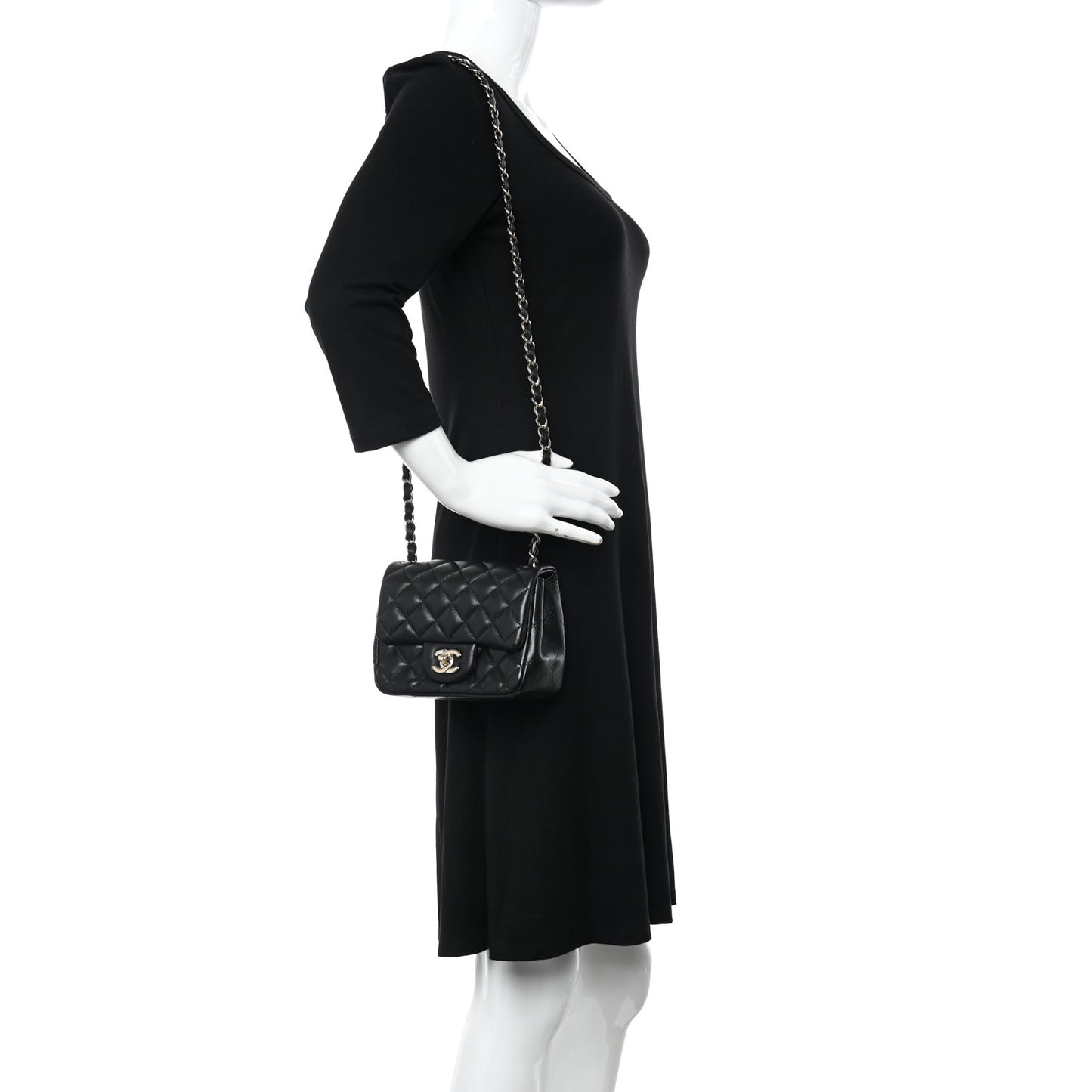 Lambskin Quilted Mini Square Flap Black