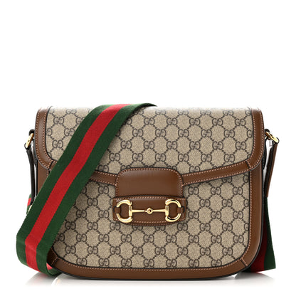 Gucci GG Supreme Monogram Azalea Calfskin Web Medium Horsebit 1955 Shoulder Bag Beige Ebony Brown Sugar 1 of 10