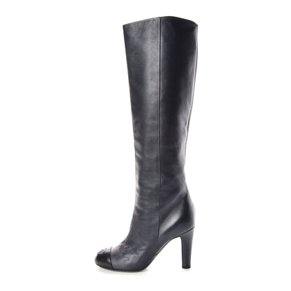 Chanel Lambskin CC Cap Toe High Boots 36 Pearly Black 1 of 10