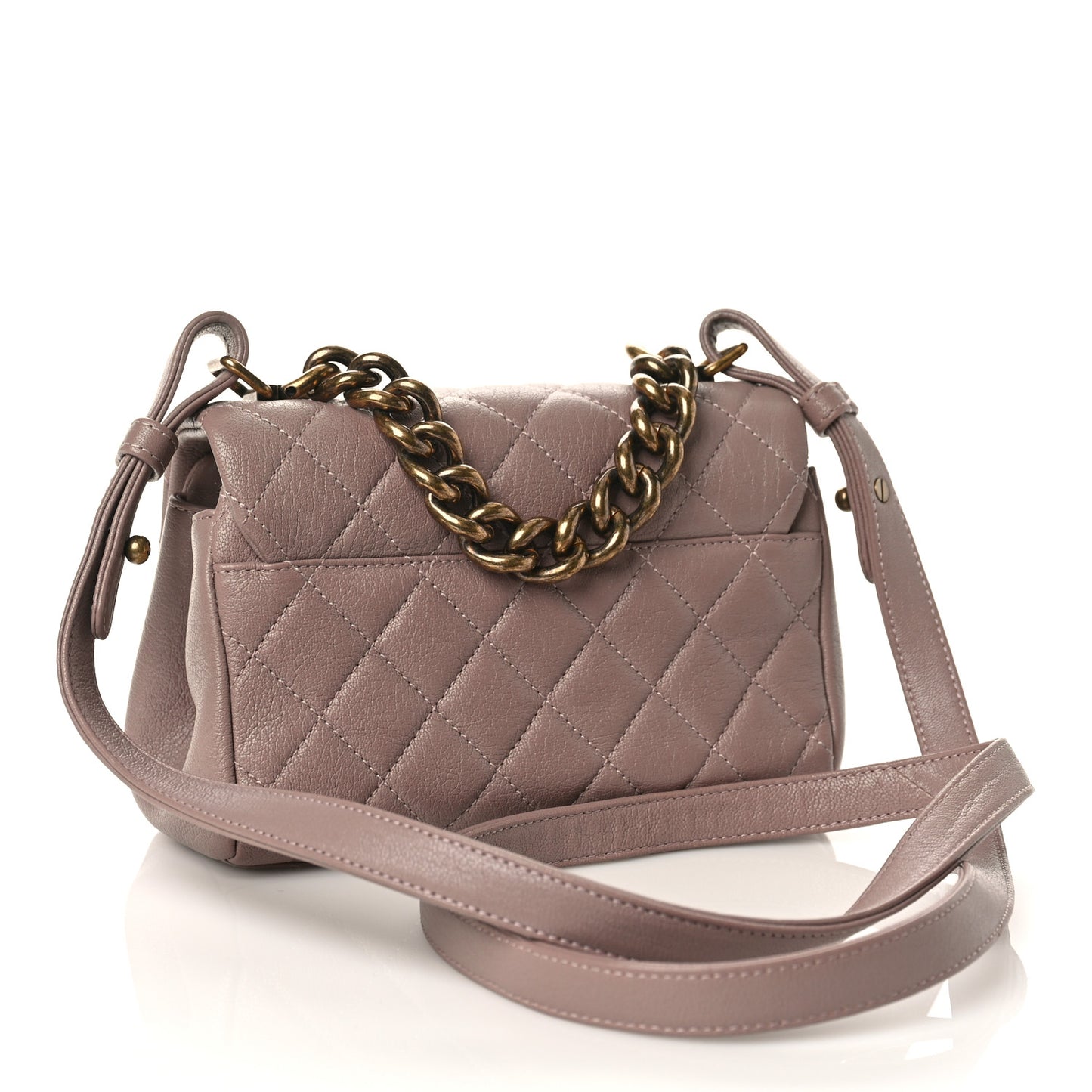 Shiny Sheepskin Quilted Mini Trapezio Flap Pink