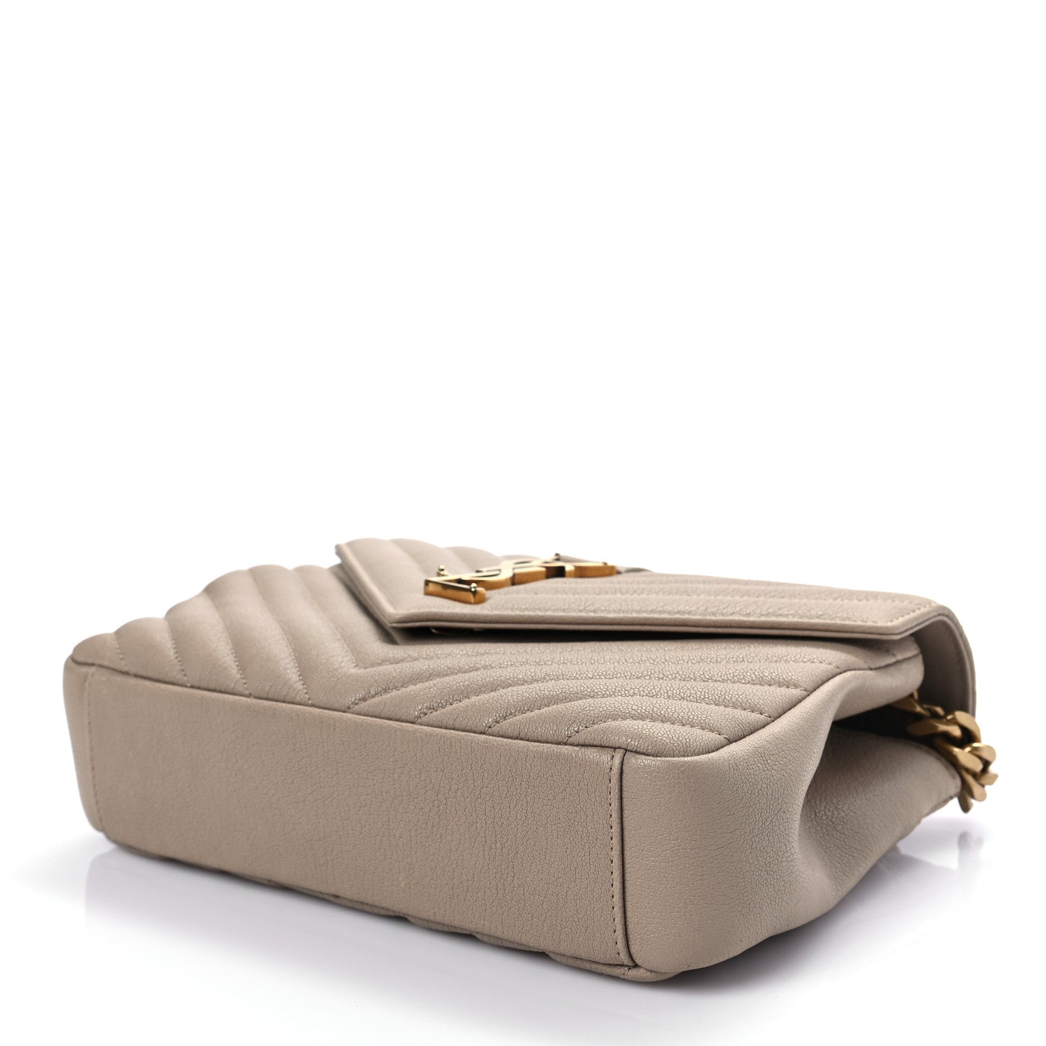 Saint Laurent Sheepskin Matelasse Chevron Monogram Medium College Bag Dark Beige 7 of 7