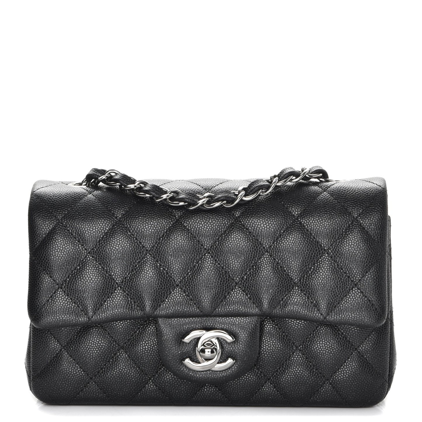 Iridescent Caviar Quilted Mini Rectangular Flap Black