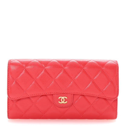 Chanel Caviar Quilted Large Gusset Flap Wallet Red 1 of 9