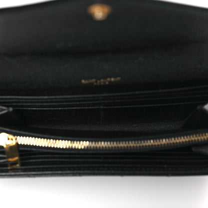 Saint Laurent Grain De Poudre Matelasse Chevron Monogram Flap Wallet Black 5 of 8