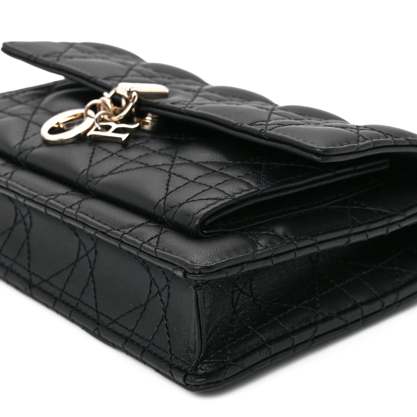 Lambskin Cannage Lady Dior Chain Pouch Black