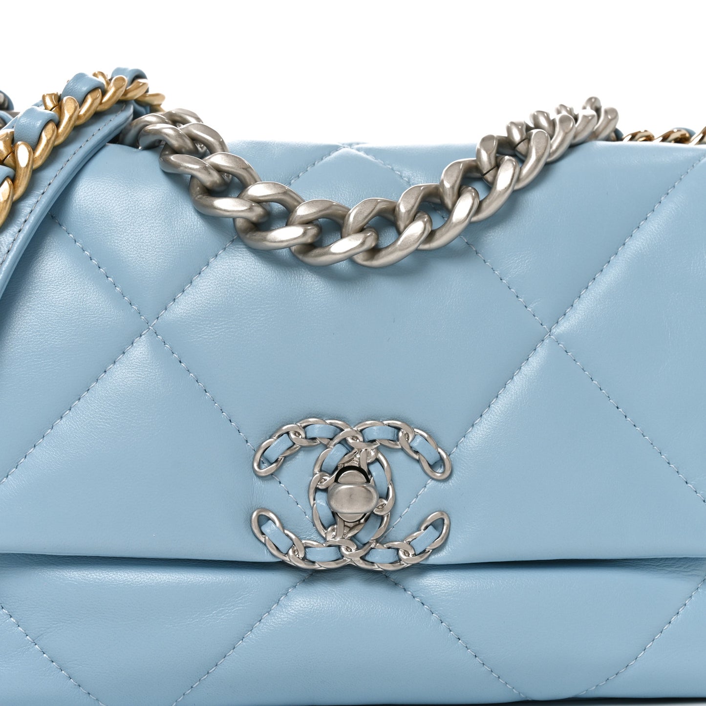 Lambskin Quilted Medium Chanel 19 Flap Light Blue Light Blue