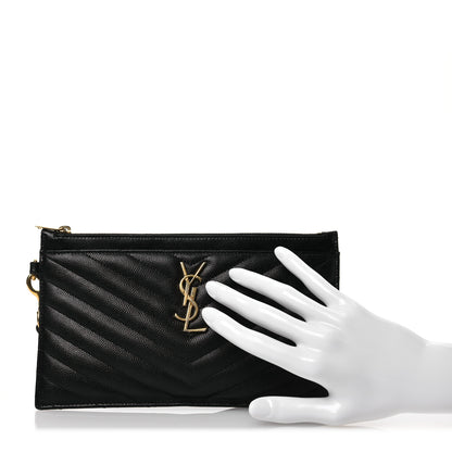 Saint Laurent Grain De Poudre Chevron Monogram Large Bill Pouch Black 2 of 9