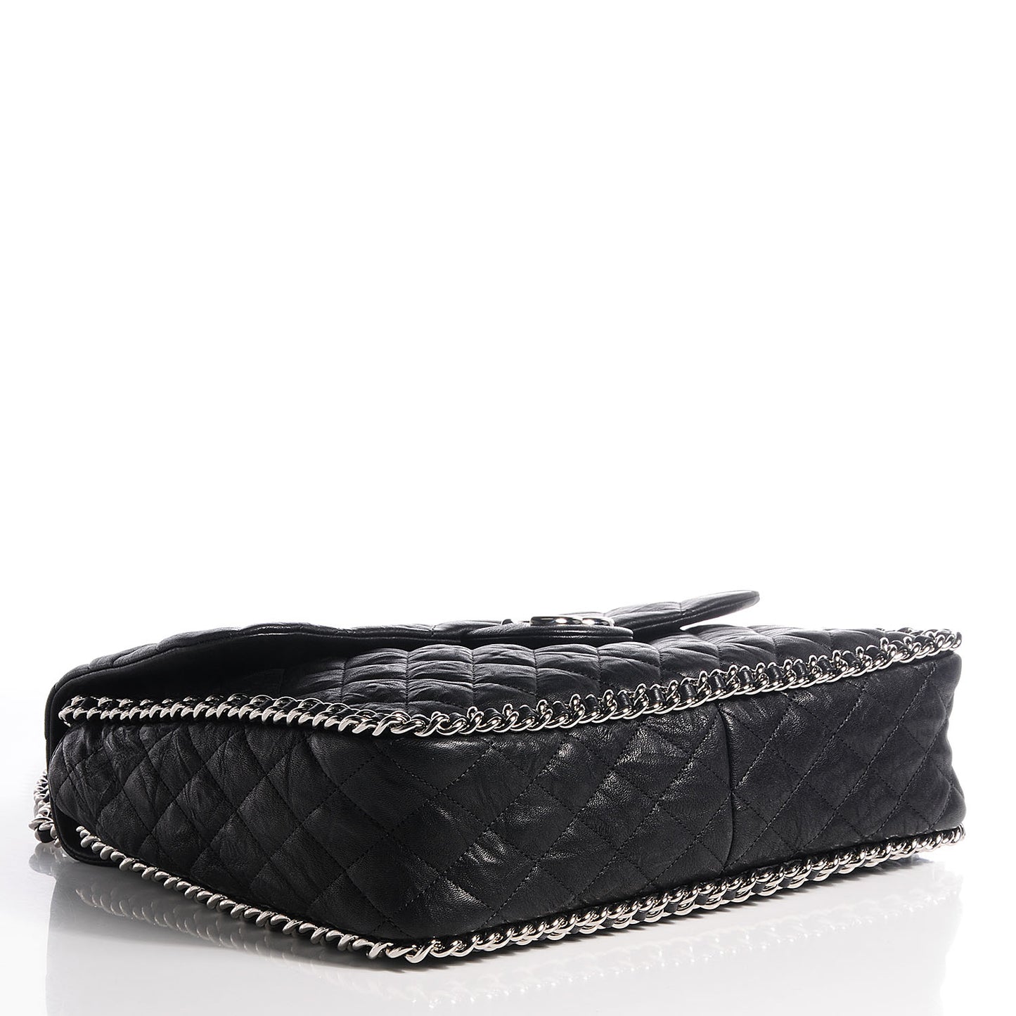 Washed Lambskin Chain Around Maxi Flap Bag Black