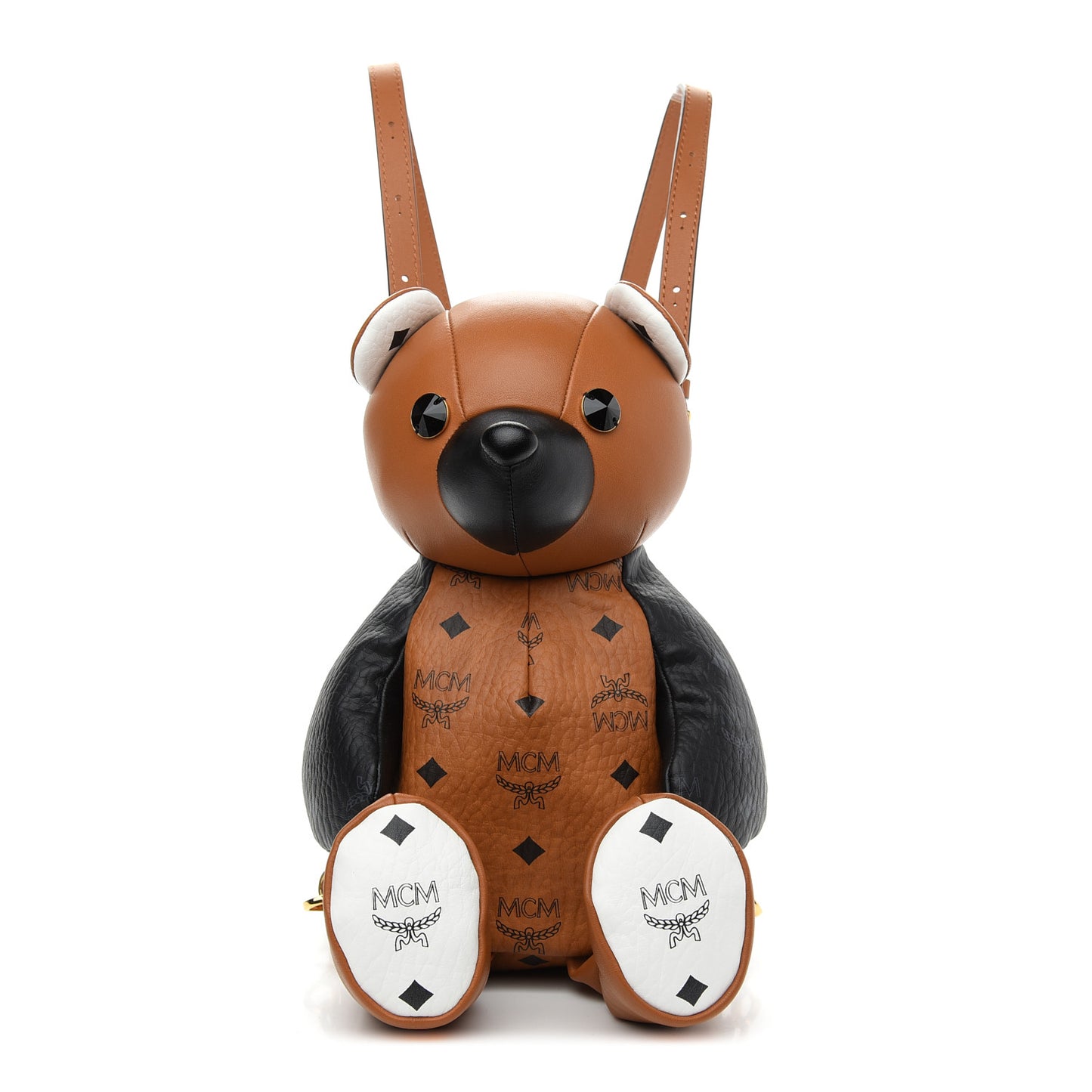 Calfskin Visetos Bear Zoo Doll Backpack Cognac Black