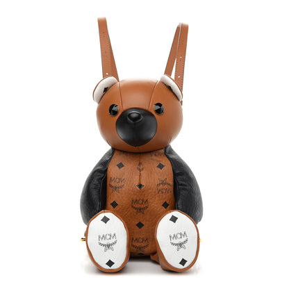 MCM Calfskin Visetos Bear Zoo Doll Backpack Cognac Black 1 of 9