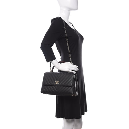 Chanel Caviar Lizard Embossed Chevron Quilted Medium Coco Handle Flap Black 2 of 11