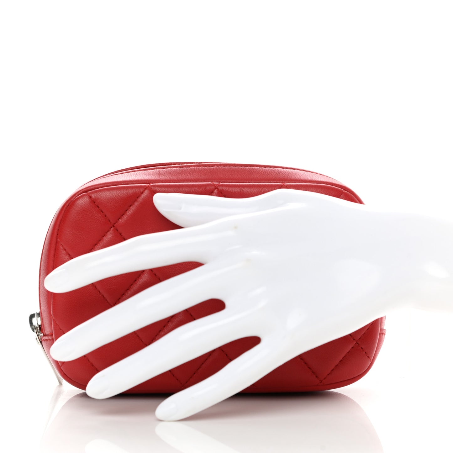 Lambskin Quilted Small Curvy Pouch Cosmetic Case Red