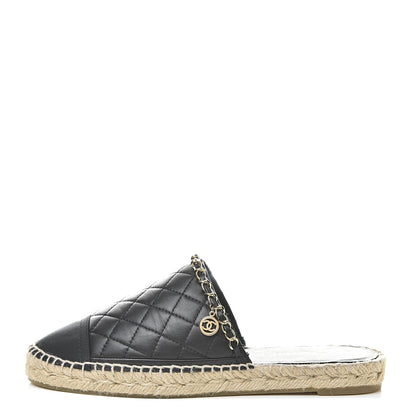 Chanel Lambskin Grosgrain Quilted CC Chain Espadrille Mules 40 Black 1 of 10