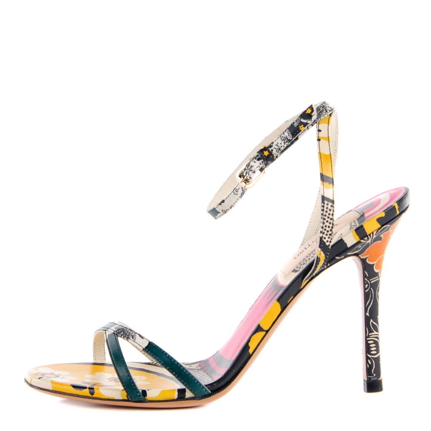 Lambskin Printed Ankle Strap 100mm Sandals 36.5 Multicolor