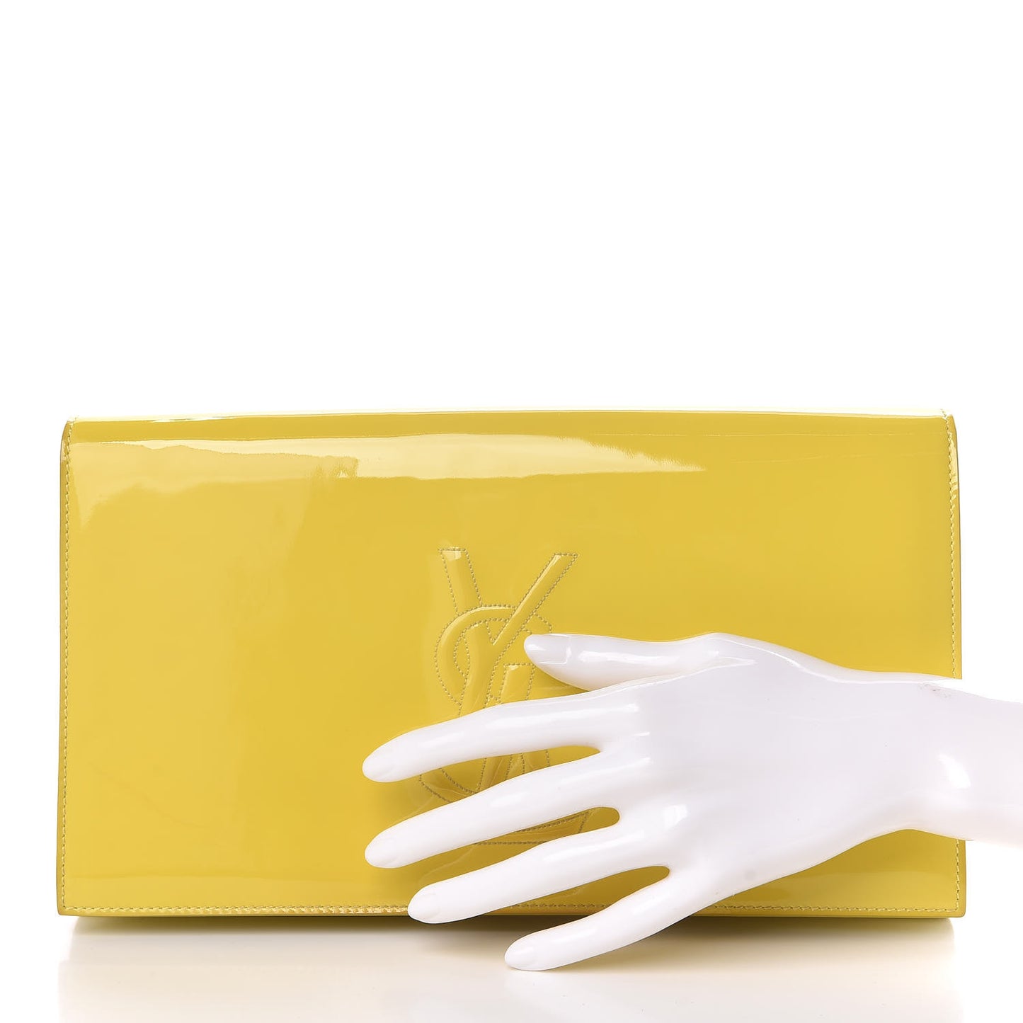 Patent Calfskin Monogram Large Belle De Jour Clutch Yellow