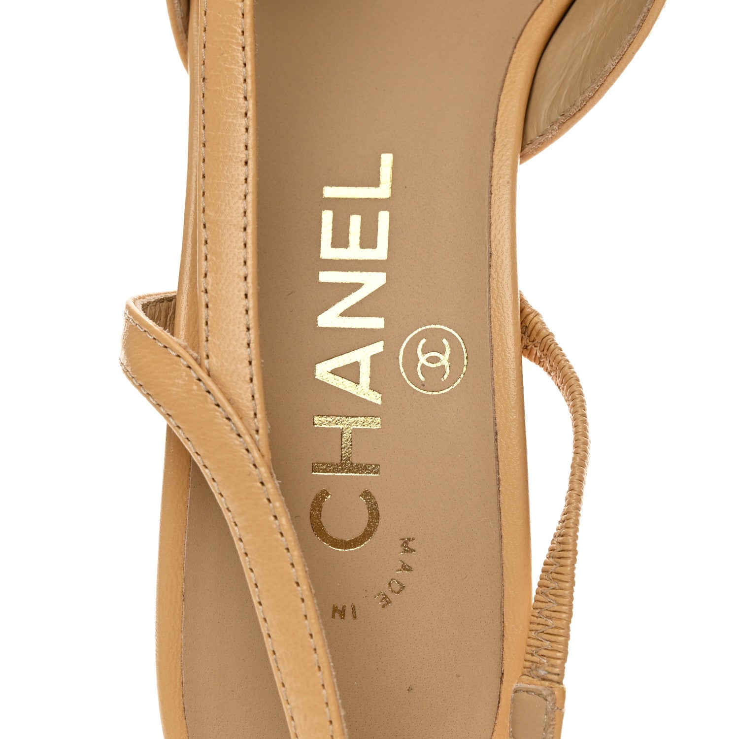 Chanel Goatskin Grosgrain Cap Toe CC Slingback Pumps 36.5 Beige Black 5 of 7
