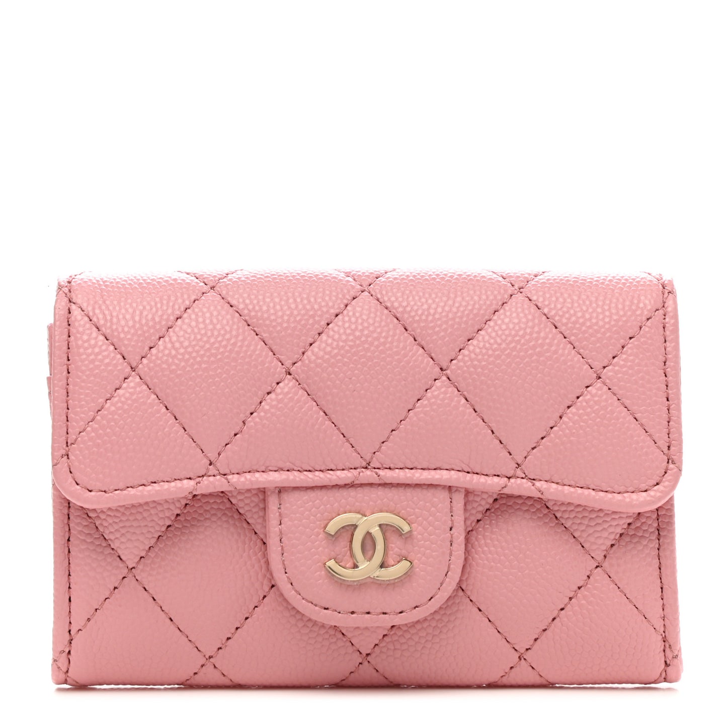 Caviar Quilted Flap Card Holder Wallet Light Pink