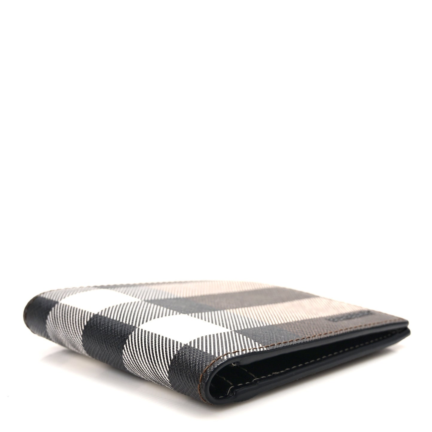 Charcoal Check Calfskin Bi-Fold Wallet Dark Birch Brown