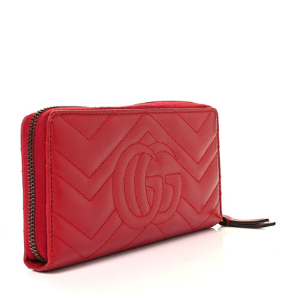 Gucci Calfskin Matelasse GG Marmont Zip Around Wallet Hibiscus Red 3 of 8