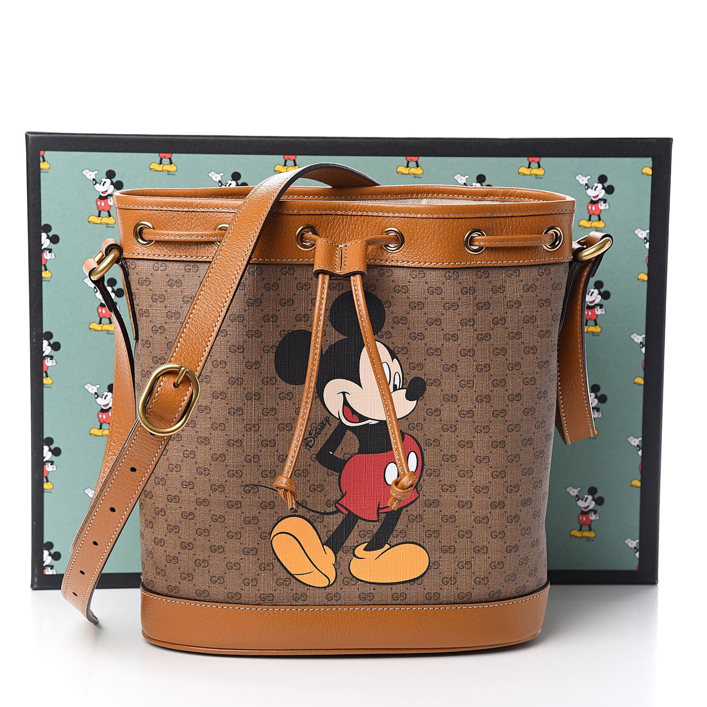 X DISNEY Mini Vintage GG Supreme Monogram Bucket Bag Beige Vintage Sun Oil