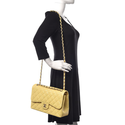Chanel Iridescent Caviar Quilted Jumbo Double Flap Jaune Yellow 2 of 12