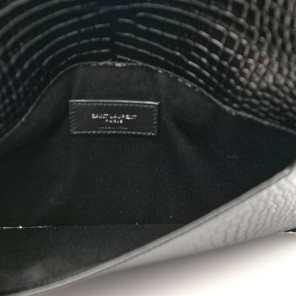 Saint Laurent Calfskin Crocodile Embossed Uptown Monogram Pouch Black 5 of 8
