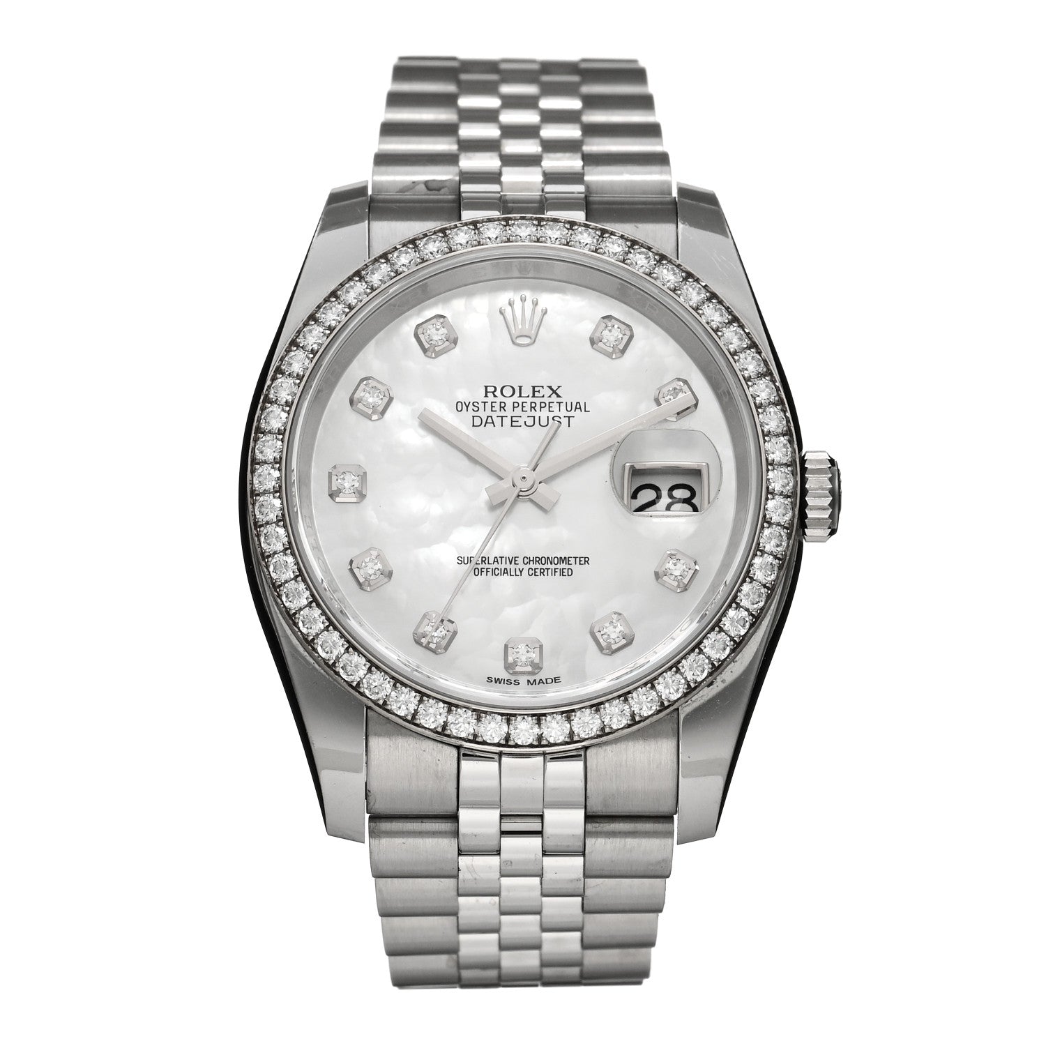 Rolex Stainless Steel Diamond Bezel Mother of Pearl 36mm Oyster Perpetual Datejust Watch 116244 1 of 5