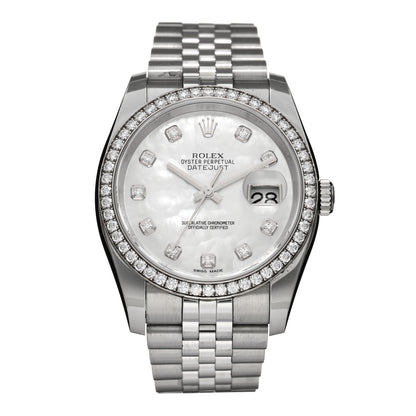 Rolex Stainless Steel Diamond Bezel Mother of Pearl 36mm Oyster Perpetual Datejust Watch 116244 1 of 5
