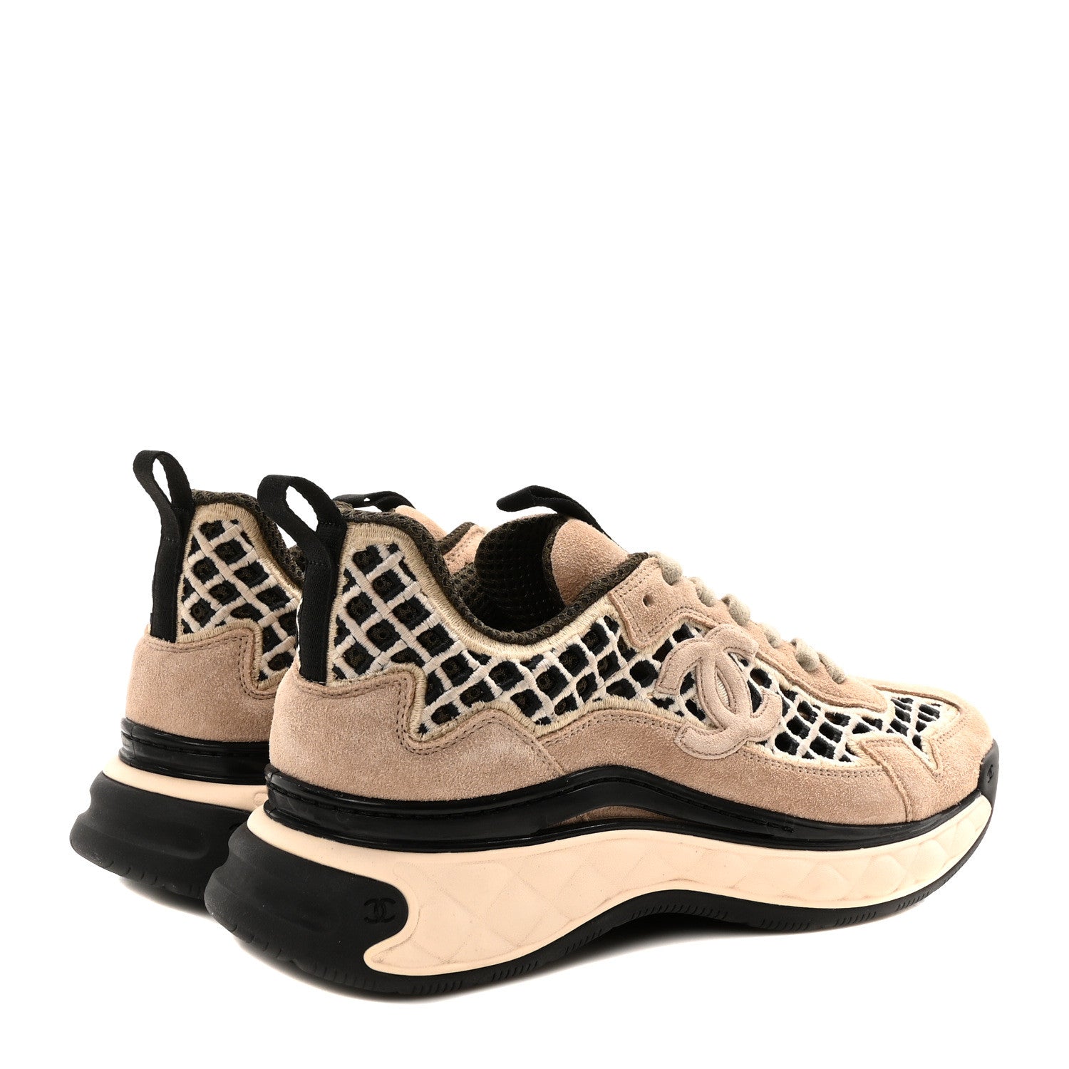 Chanel Suede Calfskin Embroidered CC Sneakers 40 Beige Black 5 of 10