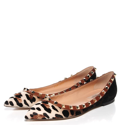 Valentino Garavani Calf Hair Leopard Print Rockstud Ballerina Flats 36 Brown 3 of 7