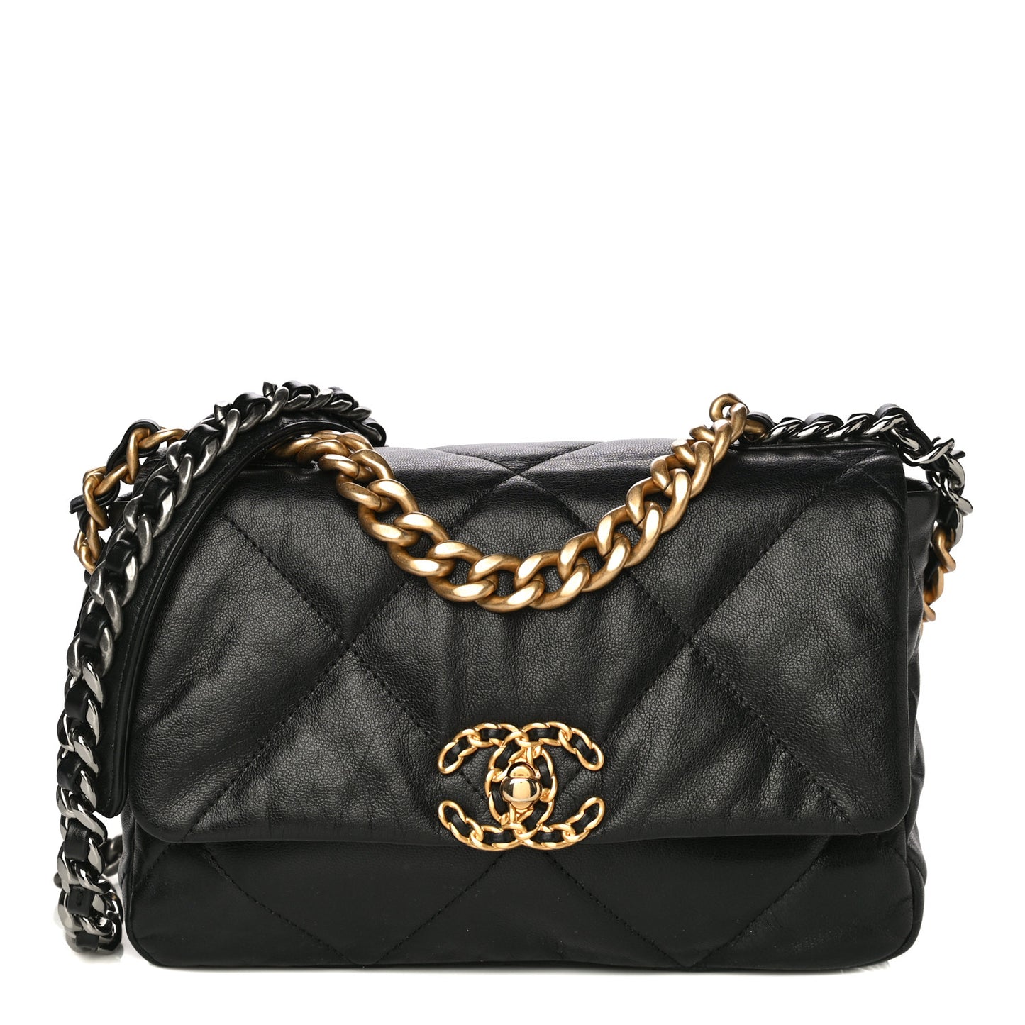 Shiny Goatskin Quilted Medium Chanel 19 Flap Black