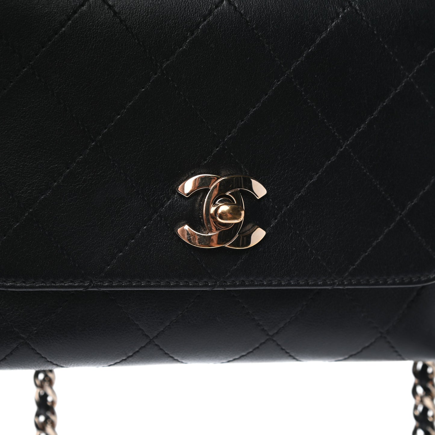 Calfskin Quilted Small Double Pocket Top Handle Flap Black