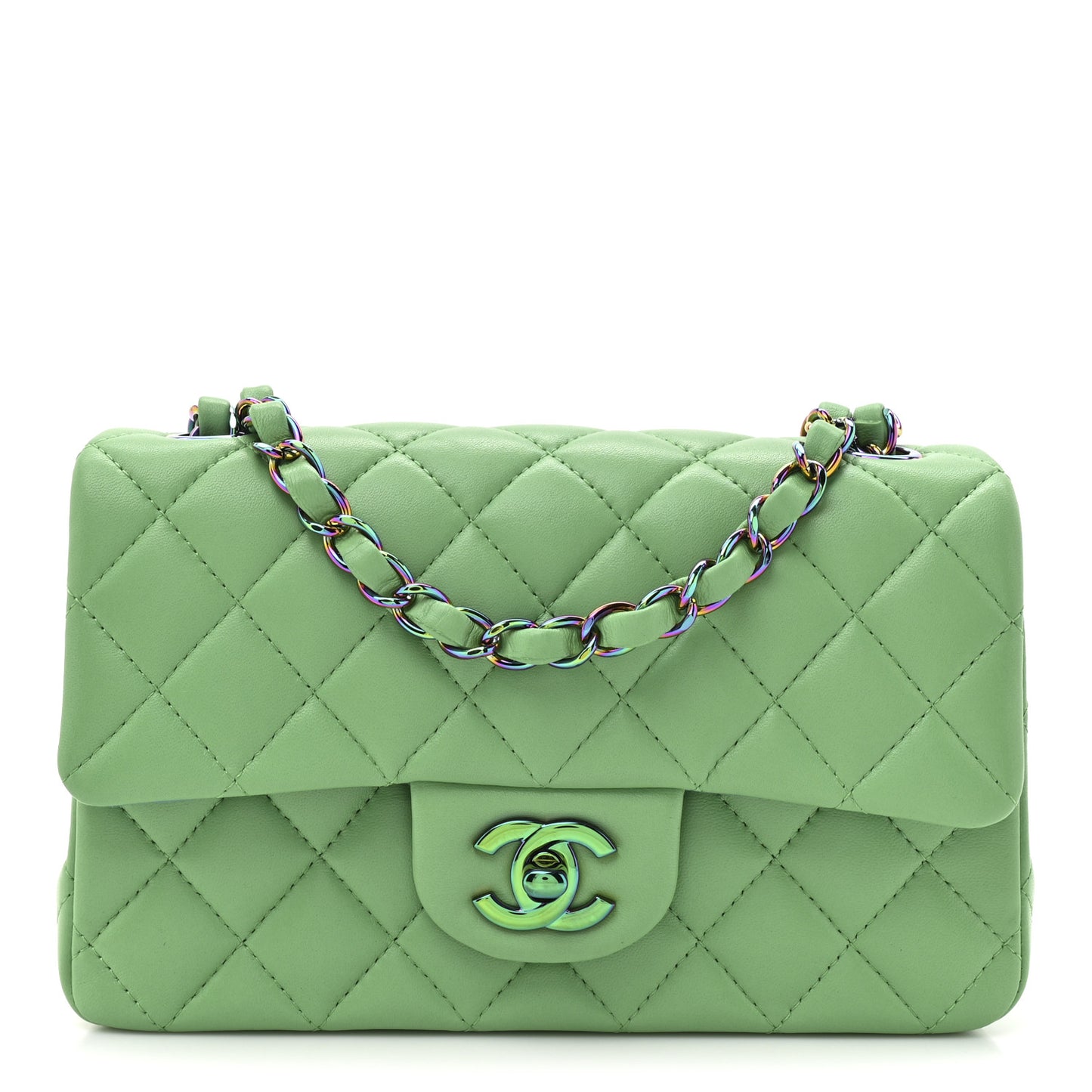 Lambskin Quilted Mini Rectangular Flap Green Blue