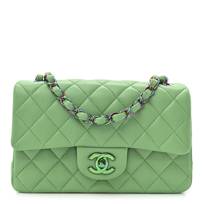 Chanel Lambskin Quilted Mini Rectangular Flap Green Blue 1 of 9