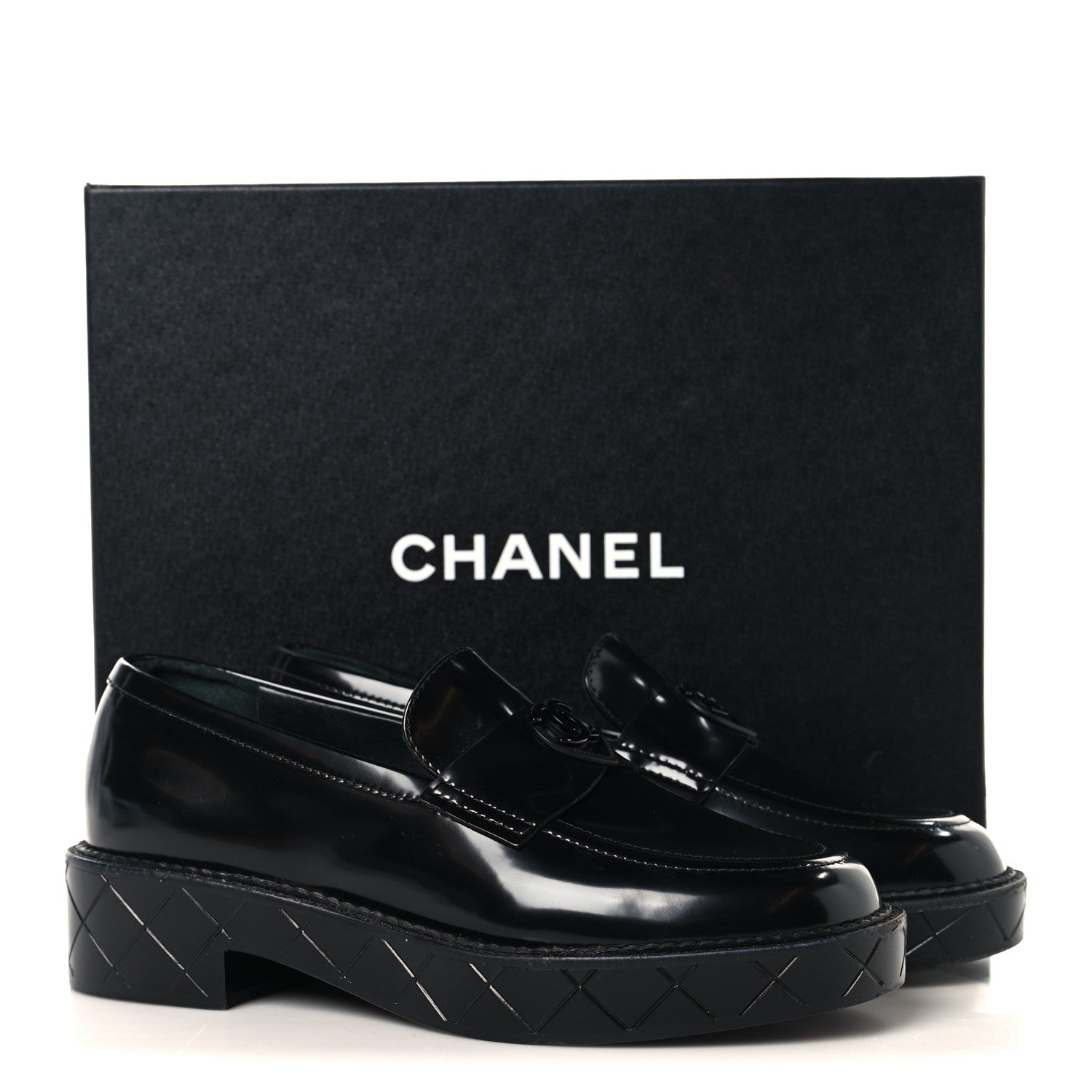 Chanel Shiny Calfskin Quilted CC Mocassin Loafers 37 Black 10 of 10